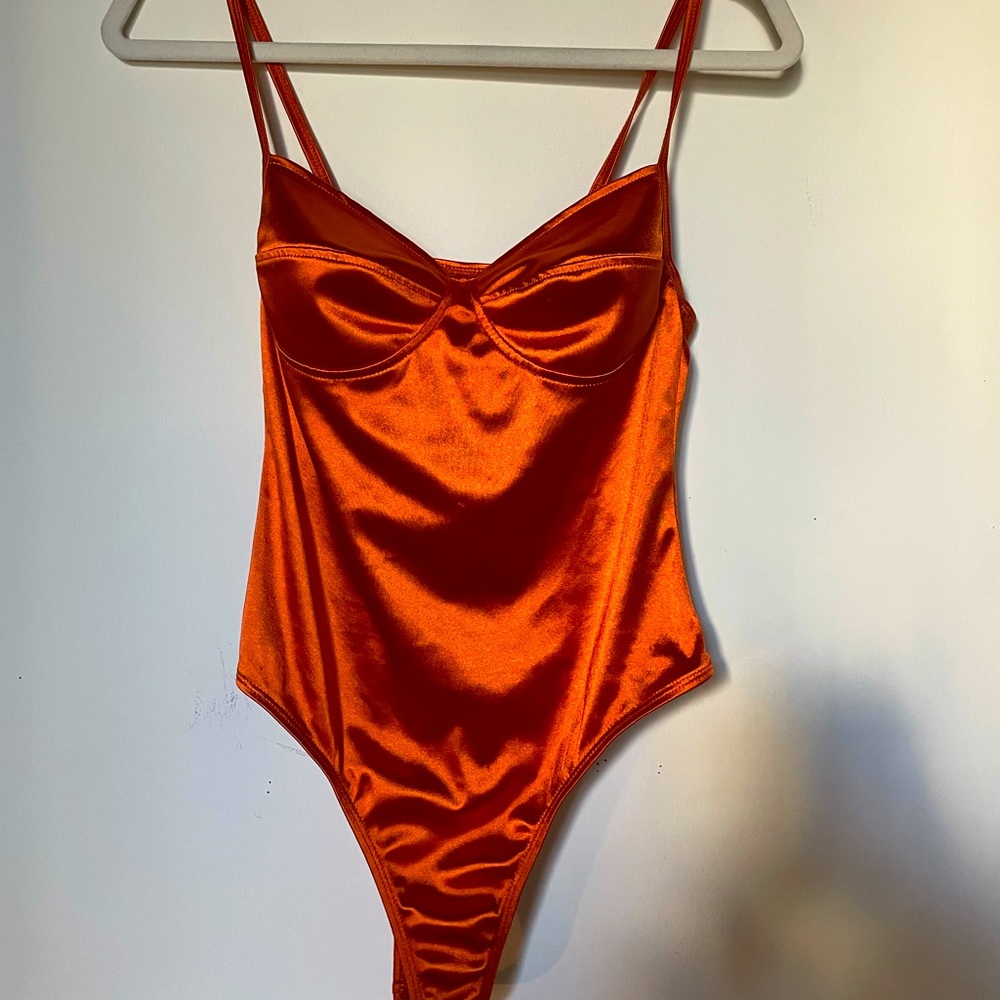Orange shiny bodysuit/swimsuit